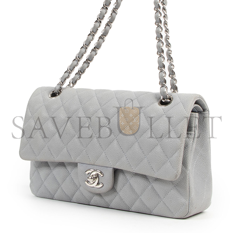 Ch**el grey suede caviar leather medium classic flap bag (25*14*6.5cm)